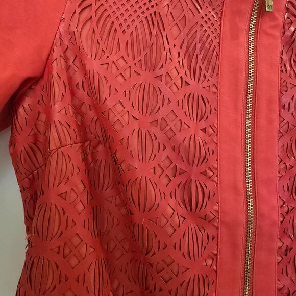 Peter Nygard Coral Red Leatherwork Jacket Blazer - Picture 7 of 15